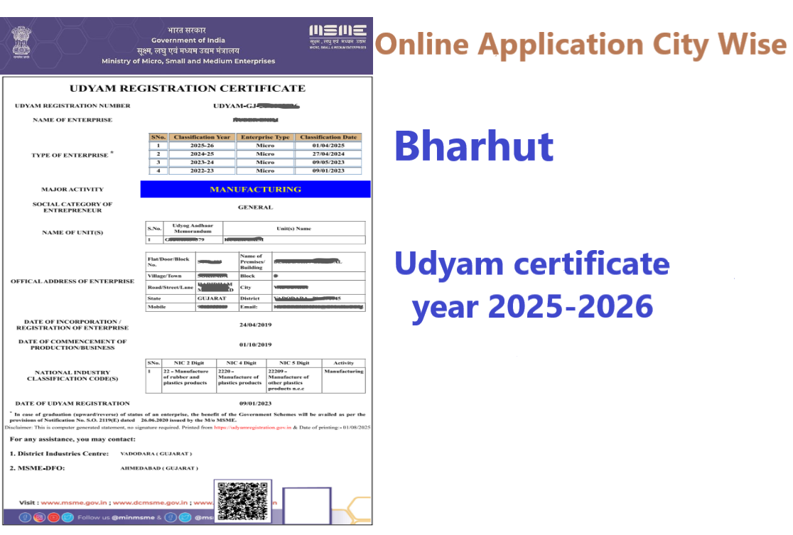 Bharhut  Udyam Certificate Year 2025-2026